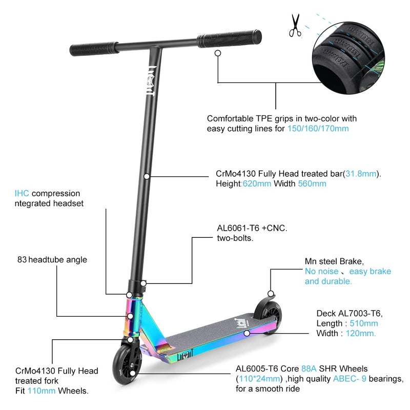 Limit LMT69 Professional Scooter-Trick Scooter-Intermediate Beginner Stunt Scooter Suitable - Children, Teenagers Adults 8 Years Old Above(Black Color) - Image 3