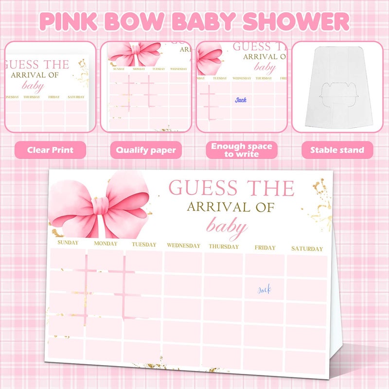 BirtDerr Pink Bow Baby Shower Decorations, Bow Themed Party Decorations, Baby Shower Activities for Guests, Guess The Due Date of Games with 1 Pink Pen, Guess The Arrival of Calendar - Image 3