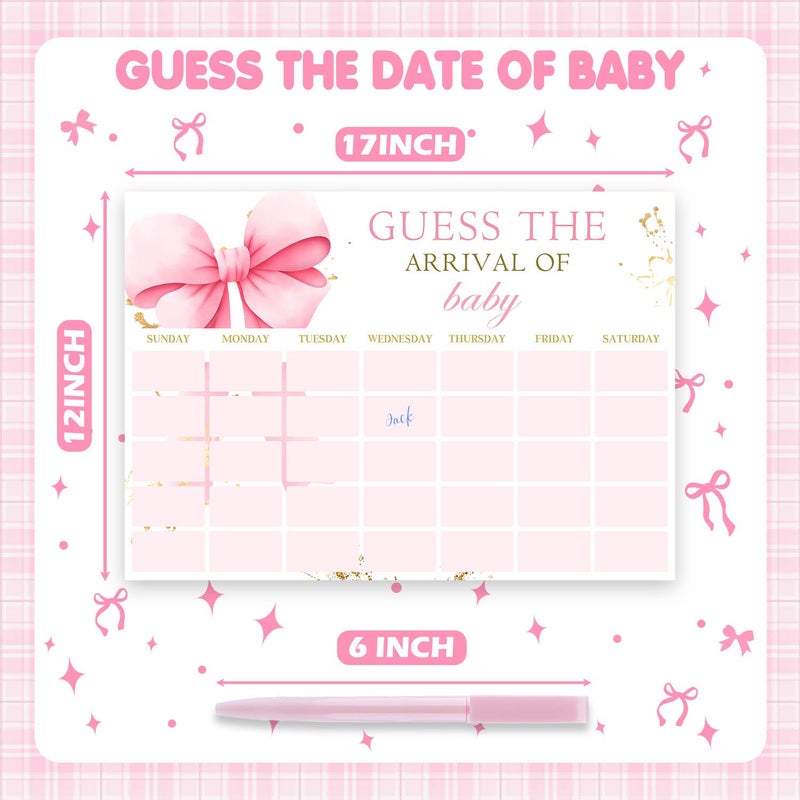 BirtDerr Pink Bow Baby Shower Decorations, Bow Themed Party Decorations, Baby Shower Activities for Guests, Guess The Due Date of Games with 1 Pink Pen, Guess The Arrival of Calendar - Image 2