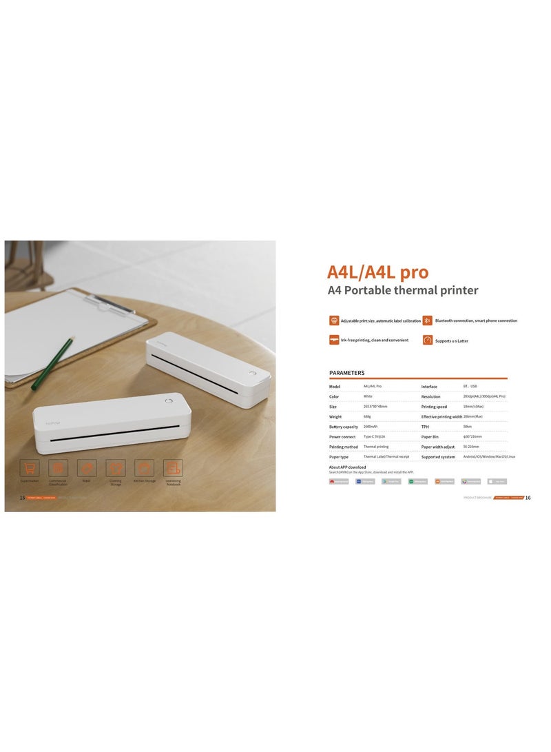 AiYin A4L A4 Portable Thermal Printer, Inkless Wireless Printing, Supports Roll & Folded Thermal Paper & Label, USB-C Charging, 203 DPI, 2600mAh Battery, iOS Android Windows macOS - Image 5