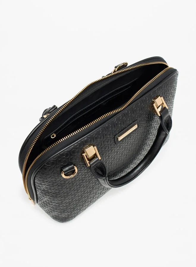 Celeste Monogram Embossed Tote Bag with Zip Closure and Double Handle