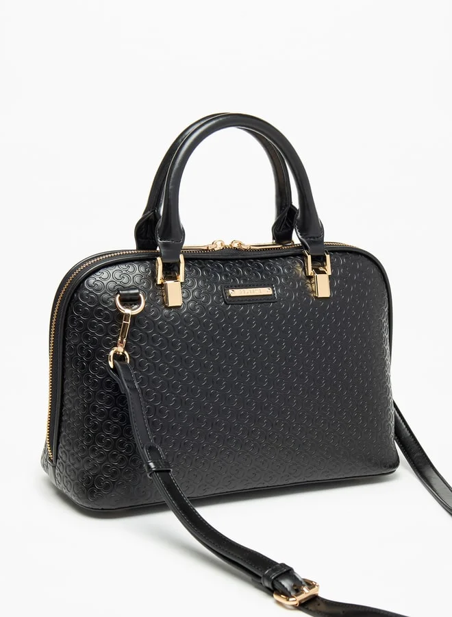 Celeste Monogram Embossed Tote Bag with Zip Closure and Double Handle