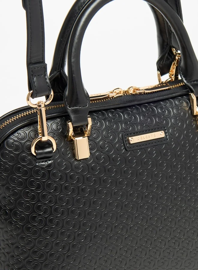 Celeste Monogram Embossed Tote Bag with Zip Closure and Double Handle