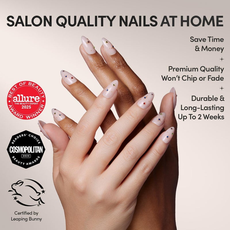 Glamnetic Multi-use upgraded craftsmanship Press On Nails - North Star | Semi-Transparent 3D Multicolor Gems Short Almond Fake Nails, Salon Quality | 15 Sizes - 30 Nail Kit Budget friendly premium quality - Image 2