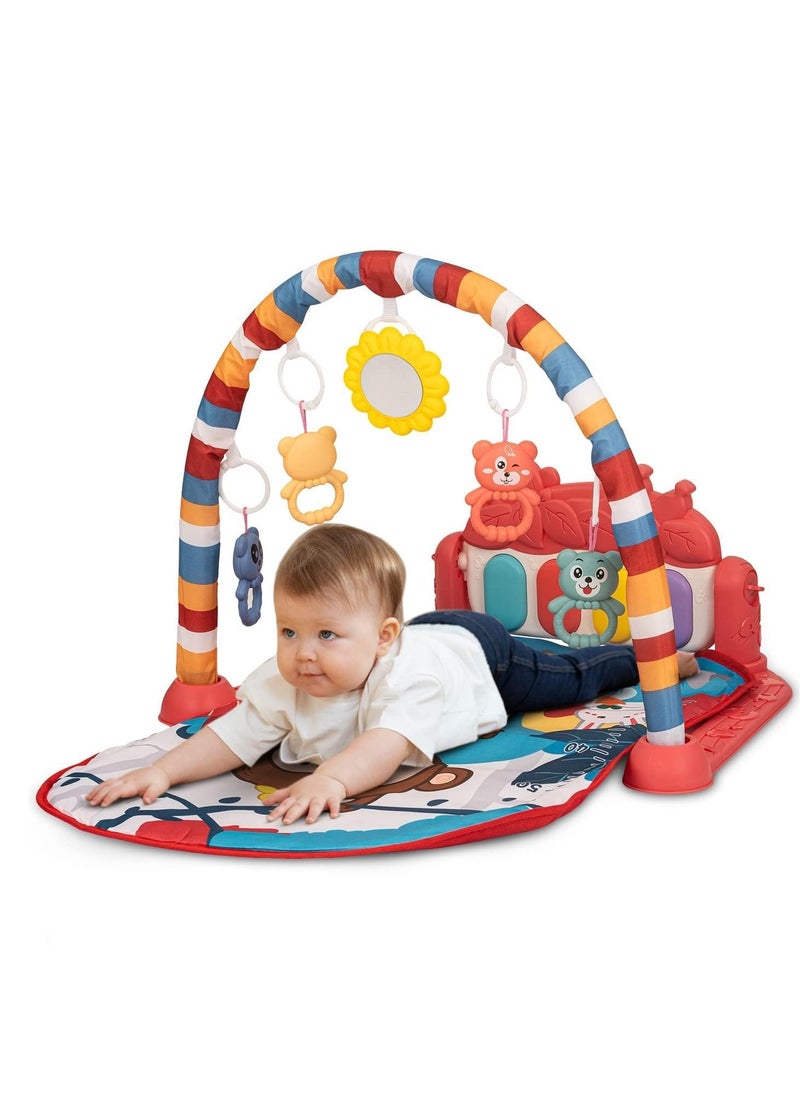 بيبي لعبة Kick & Play Piano Playgym للأطفال، صالة ألعاب رياضية للأطفال مع بيانو دوار، 5 ألعاب خشخيشة معلقة لزحف الأطفال حديثي الولادة، صالة ألعاب رياضية للأطفال من عمر 0 ​​إلى 12 شهرًا صبي فتاة أحمر 