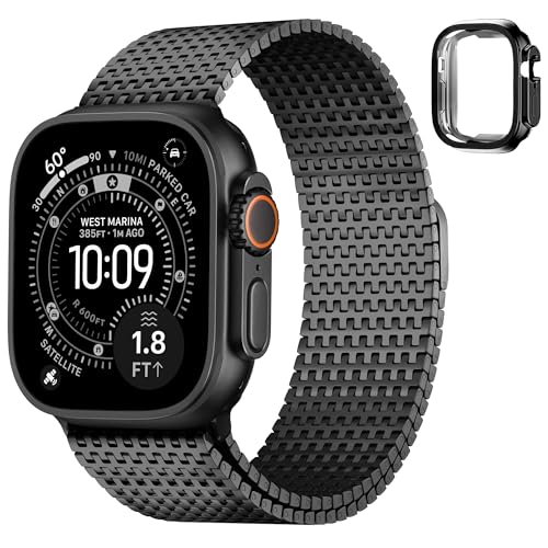 Fullmosa Compatible with Apple Watch Bands Ultra321 49mm for Women Men Stainless Steel Mesh Loop Magnetic Clasp iWatch Band with TPU Case for Apple Watch Black - Image 1