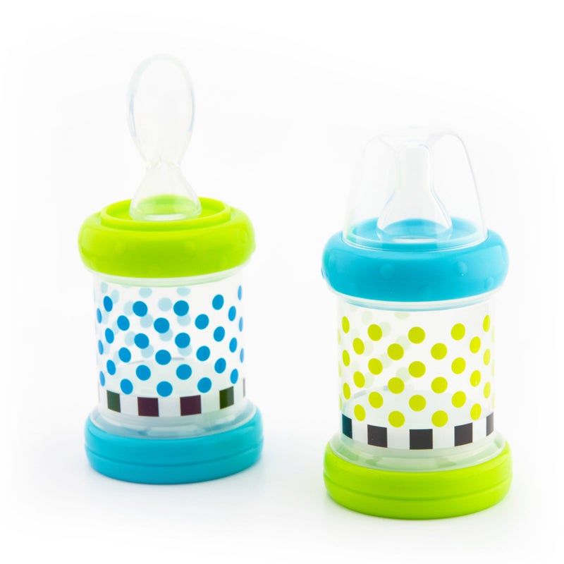 Sassy Baby Food Nurser - 4+ Months Set of 2- 4oz 100% Silicone Nipple and Spoon BPA-Free - Image 1