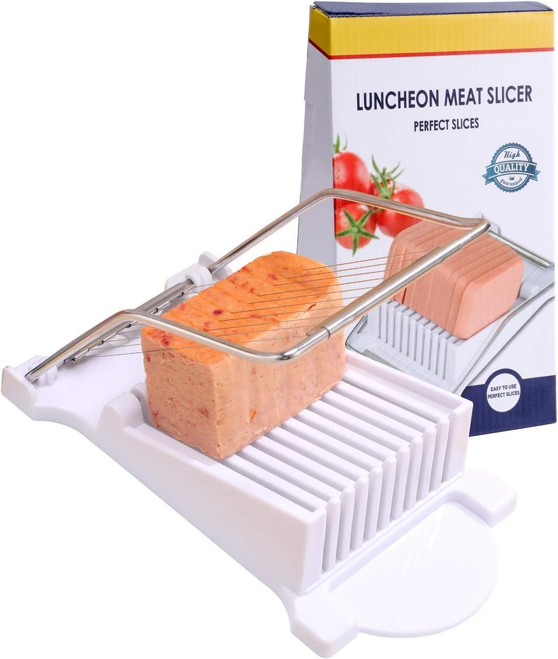 NVTED Slicer, Luncheon Meat Slicer Boiled Egg Fruit Soft Cheese Butter Slicers Cutter, Stainless Steel Wires, Cuts 10 Slices (White) - Image 1