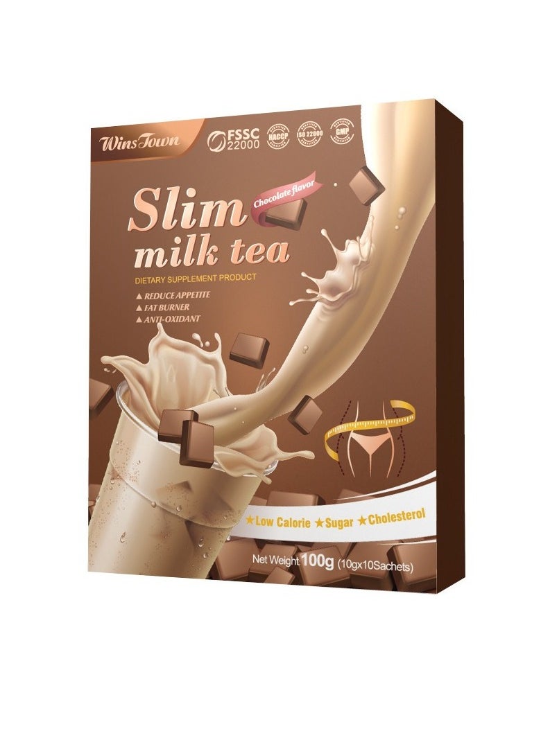 Wins Town - Weight Loss Slim Milk Tea, Fat Burn Weight Loss Diet Shake, Appetite Control And Meal Replacement Milk Tea Shake, Weight Management Dietary Supplement For Slimming Body, (Chocolate Flavor) - Image 1