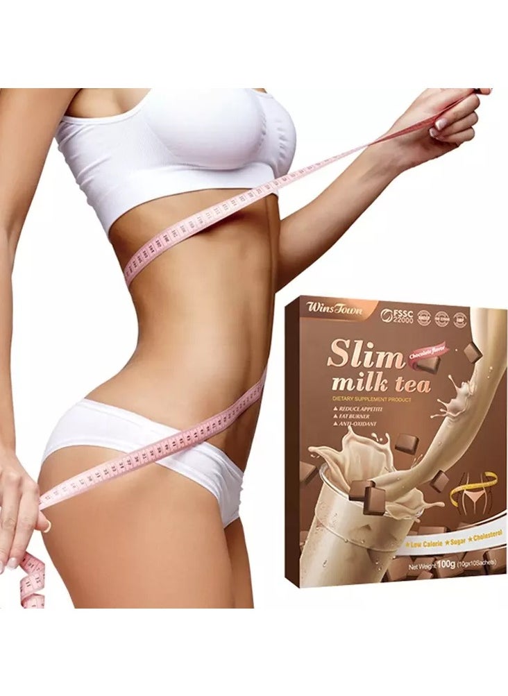 Wins Town - Weight Loss Slim Milk Tea, Fat Burn Weight Loss Diet Shake, Appetite Control And Meal Replacement Milk Tea Shake, Weight Management Dietary Supplement For Slimming Body, (Chocolate Flavor) - Image 1