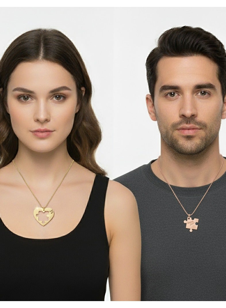 Ringfinity Romantic Couple Necklace Set - 2PCS Matching Pendants - Love Heart Puzzle Design - Premium Hypoallergenic Stainless Steel Jewelry - 18K Gold Plated, 18+2 Inch Extension - Ideal Gift for Couples - Image 5