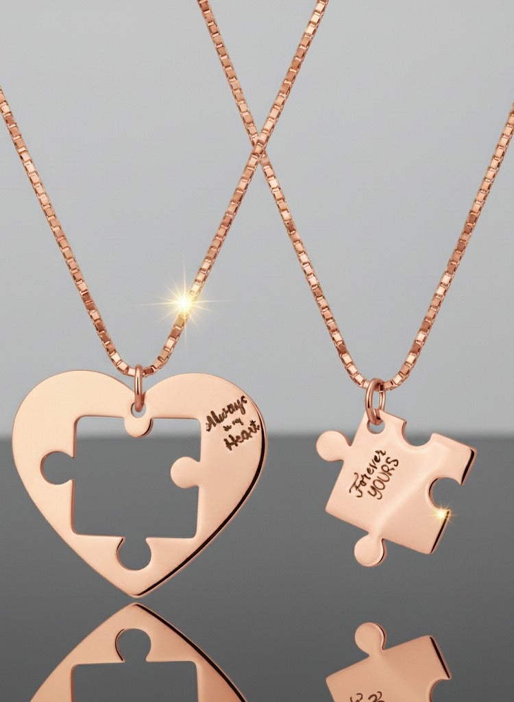 Ringfinity Romantic Couple Necklace Set - 2PCS Matching Pendants - Love Heart Puzzle Design - Premium Hypoallergenic Stainless Steel Jewelry - 18K Gold Plated, 18+2 Inch Extension - Ideal Gift for Couples - Image 2