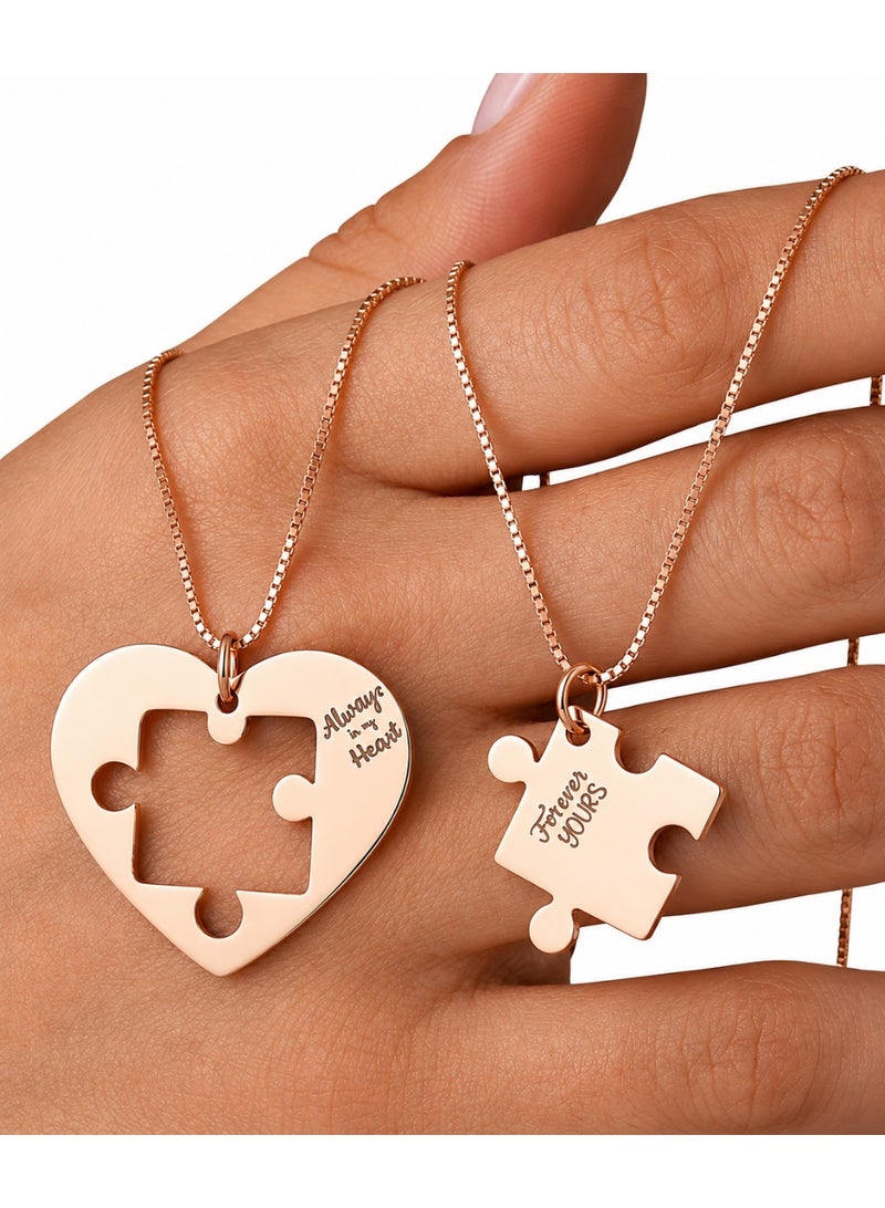 Ringfinity Matching Couple Necklace Set – Interlocking Heart Puzzle Pendants, 304L Stainless Steel Jewelry, Romantic Gift for Him & Her, Gold Finish, Valentine’s & Anniversary Gift Box - Image 1
