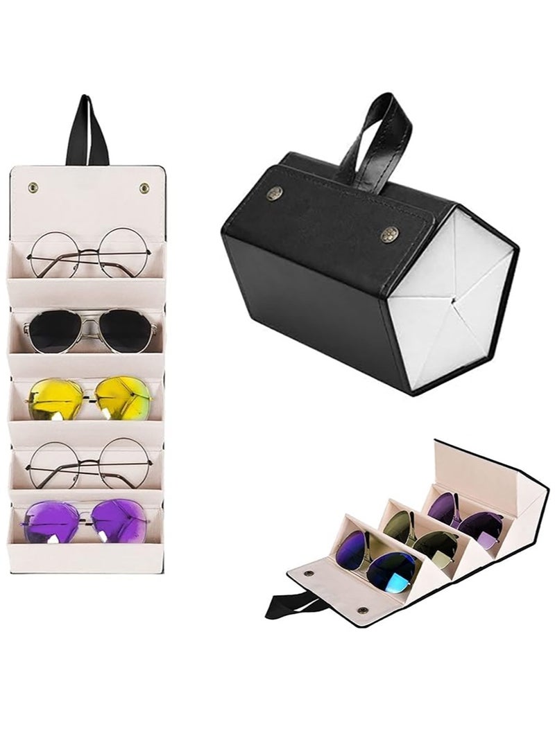 منظم نظارات شمسية قابل للطي، تخزين النظارات الجلدية مع 5 فتحات، حامل نظارات معلق للسفر - Image 1
