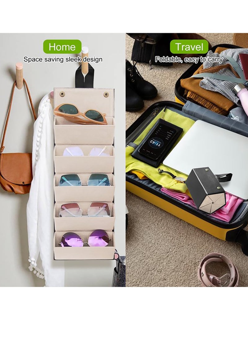 منظم نظارات شمسية قابل للطي، تخزين النظارات الجلدية مع 5 فتحات، حامل نظارات معلق للسفر - Image 3