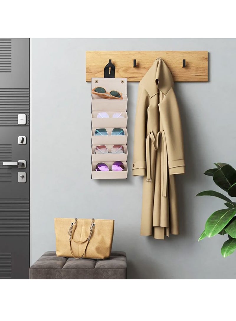 منظم نظارات شمسية قابل للطي، تخزين النظارات الجلدية مع 5 فتحات، حامل نظارات معلق للسفر - Image 5