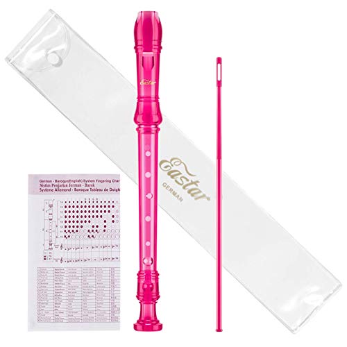 Eastar Soprano Recorder Instrument for Kids Students Beginners, German fingering C Key with Cleaning Kit, Storage Bag, Fingering Chart, ERS-1GP, Pink, School-Approved - Image 1