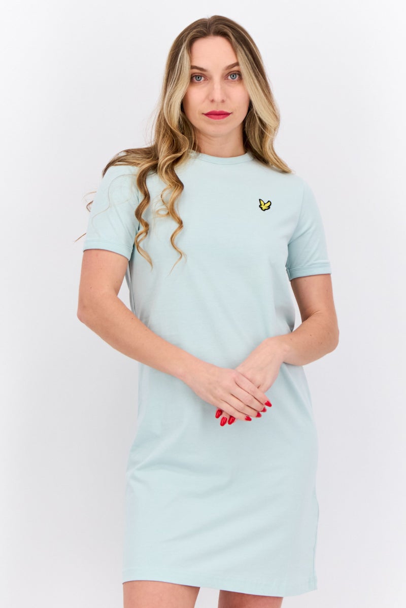 Lyle & Scott Women Embroidered Logo Mini Dress, Pastel Green - Image 1