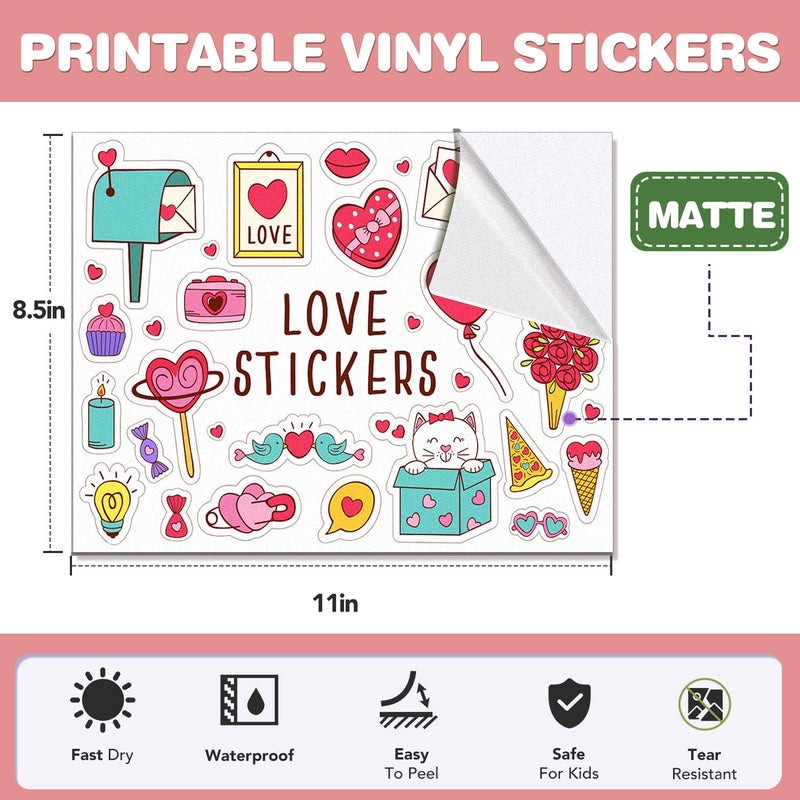 RowinsyDD 20 PCS Printable Vinyl Sticker Paper for inkjet printer & Laser Printer, Standard Letter Size 8.5"x11", Waterproof Sticker Paper Dries Quickly Vivid Colors, Matte White - Image 3