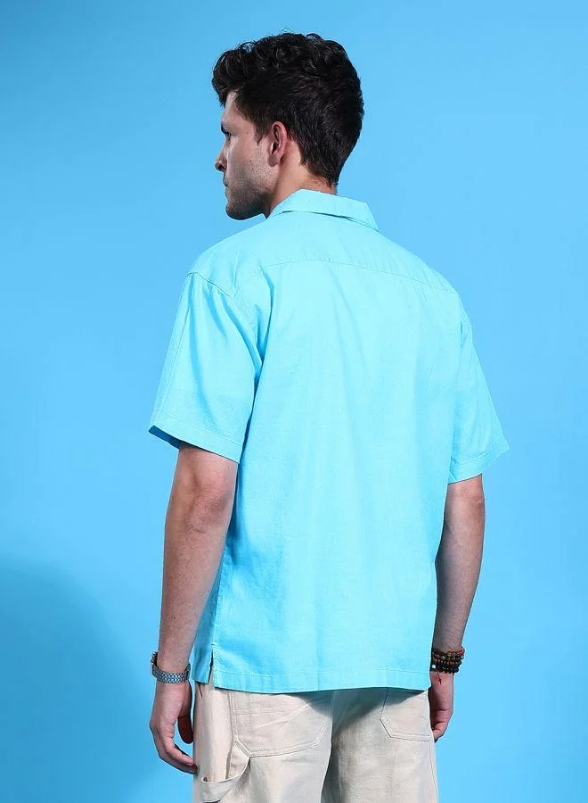 ذا انديان كراج كو Men Relaxed Fit Solid Half Sleeves Cuban Collar Resort Wear Shirt