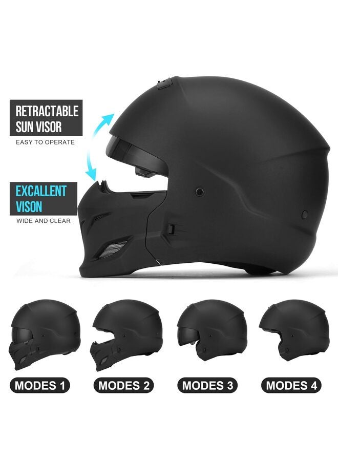 Full Face Motorcycle Helmet with Removable Mask Motocross Helmet for Bike Cruiser Scooter Bright Black L - Image 5