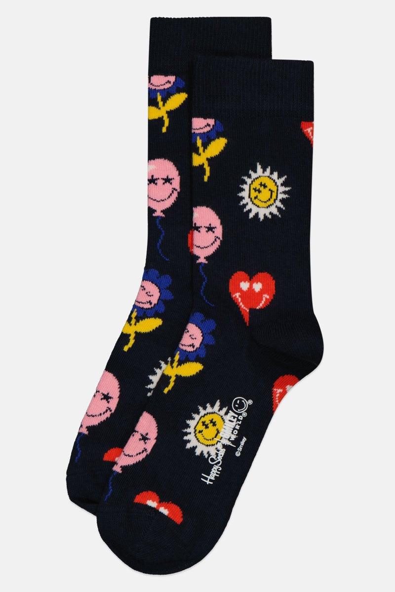 Happy Socks Kids Boy 1 Pair Smiley World Socks, Navy - Image 3