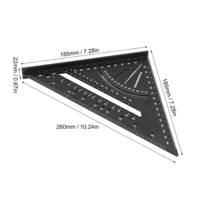 Black Aluminum Alloy Right Angle Ruler Protractor Square For Metalworking Woodworking - Image 3