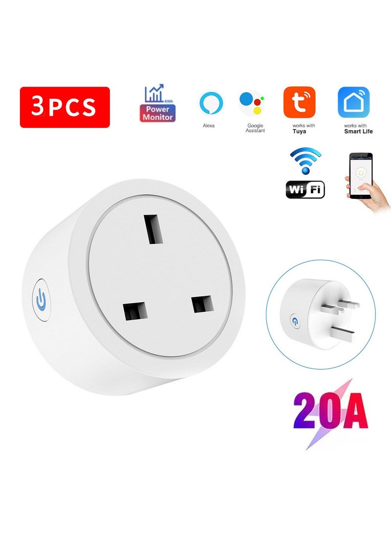 أم أتش دي مجموعة من 3 قطع من المقابس الذكية اللاسلكية الصغيرة باللون الأبيض بقوة 20 أمبير مع عداد الطاقة - Image 4