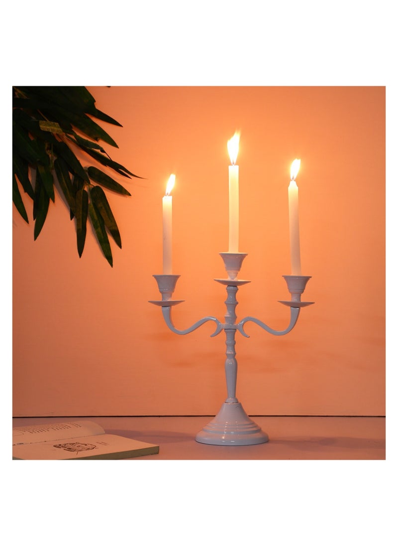 VOIDROP Three Arm Candelabra 10 inch Tall White Taper Candle Holders, Candle Stands Candlesticks for Home Decor Wedding Parties Dinning Table Centerpiece Thick Candles (White) - pzsku/Z01B3F86DA26090A189D1Z/45/_/1707117369/e4221123-78f6-4c62-ba0c-f79f990e071d