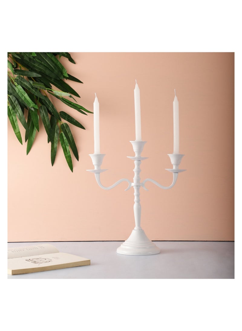 VOIDROP Three Arm Candelabra 10 inch Tall White Taper Candle Holders, Candle Stands Candlesticks for Home Decor Wedding Parties Dinning Table Centerpiece Thick Candles (White) - pzsku/Z01B3F86DA26090A189D1Z/45/_/1707117369/e5d2509f-b724-43ce-b664-ff5168ff3003