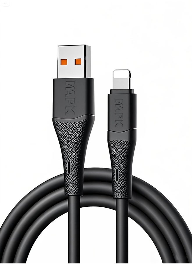 WAPIK Korean Brand USB A to USB C Charging Data Cable 2M Silicone Fireproof Pure Copper Core, Supports 100W Super Fast Charging, Compatible with Samsung Galaxy, MacBook Pro, Huawei MateBook X Pro, iPad Mini 6 and More (Black)  - Image 1