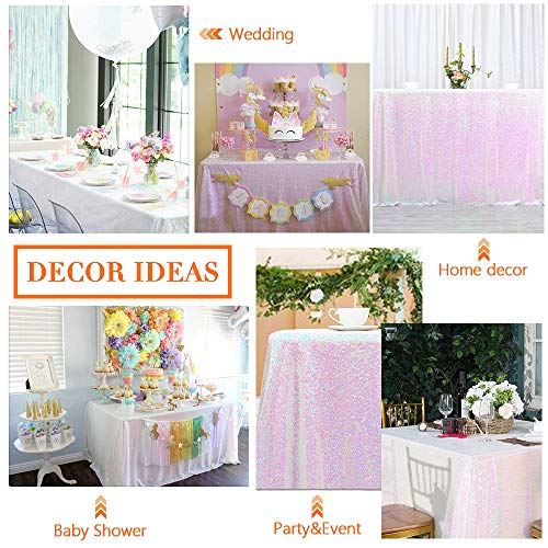 SoarDream White Iridescent Sequin Tablecloth 60x102 Inches Sparkle Table Cloth Cover for Wedding Birthday Party Dinner Cake Buffet Table Decoration - Image 4
