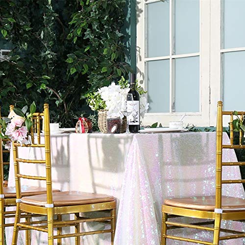 SoarDream White Iridescent Sequin Tablecloth 60x102 Inches Sparkle Table Cloth Cover for Wedding Birthday Party Dinner Cake Buffet Table Decoration - Image 5