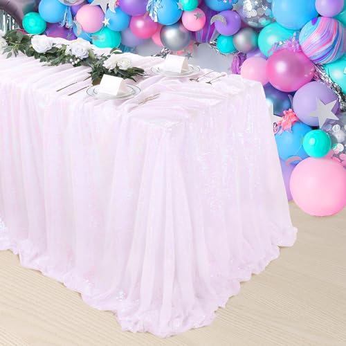 SoarDream White Iridescent Sequin Tablecloth 60x102 Inches Sparkle Table Cloth Cover for Wedding Birthday Party Dinner Cake Buffet Table Decoration - Image 2