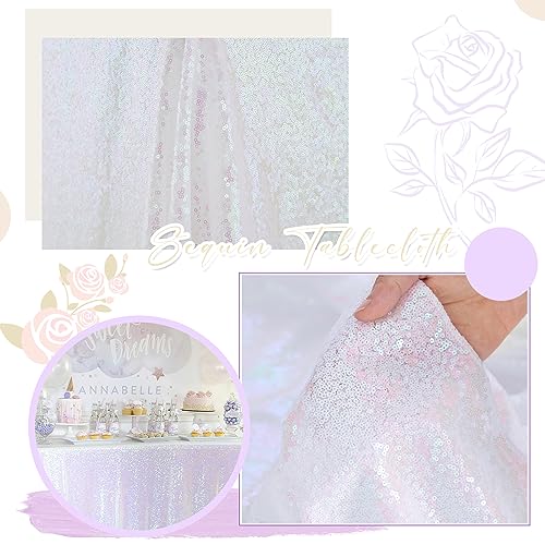 SoarDream White Iridescent Sequin Tablecloth 60x102 Inches Sparkle Table Cloth Cover for Wedding Birthday Party Dinner Cake Buffet Table Decoration - Image 3