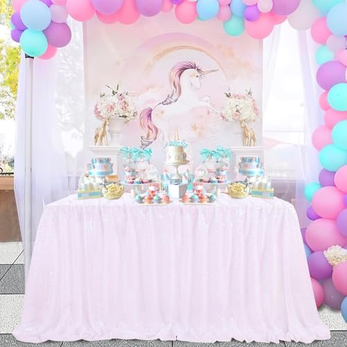 SoarDream White Iridescent Sequin Tablecloth 60x102 Inches Sparkle Table Cloth Cover for Wedding Birthday Party Dinner Cake Buffet Table Decoration - Image 1