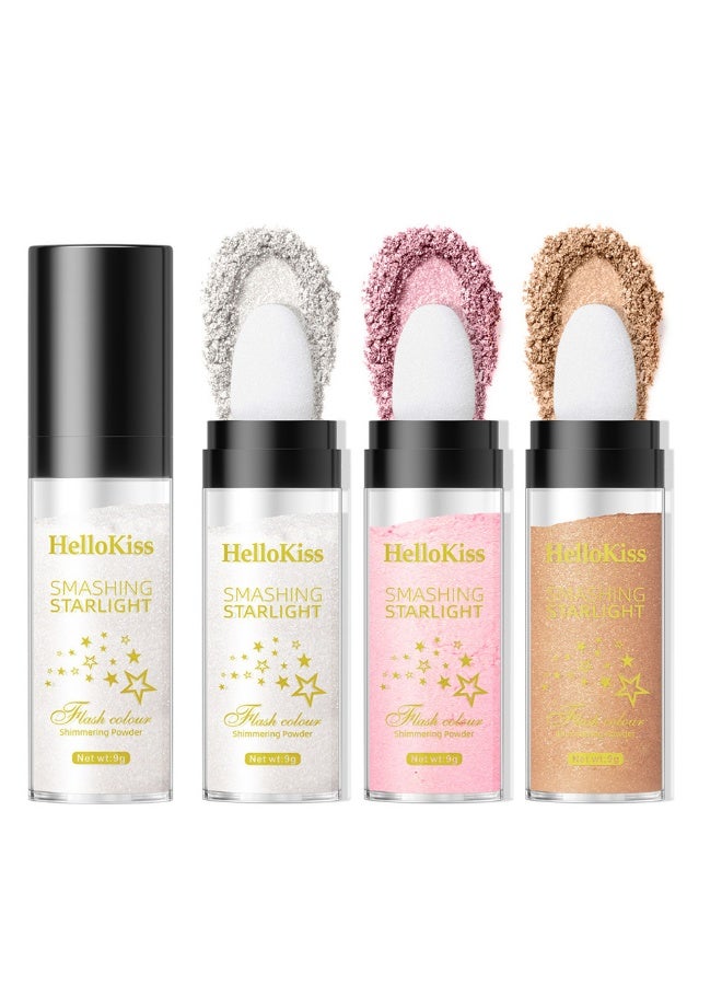 HelloKiss 3PCS Polvo De Hadas Maquillaje, Highlighter Powder Stick Makeup,Body Shine High Gloss Blush Contour Powder Makeup,Sparkle Patting Powder For Hair Face Eyes Body - Image 1