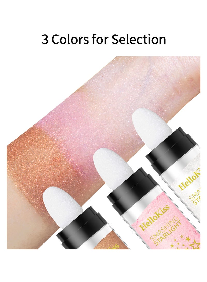 HelloKiss 3PCS Polvo De Hadas Maquillaje, Highlighter Powder Stick Makeup,Body Shine High Gloss Blush Contour Powder Makeup,Sparkle Patting Powder For Hair Face Eyes Body - Image 2