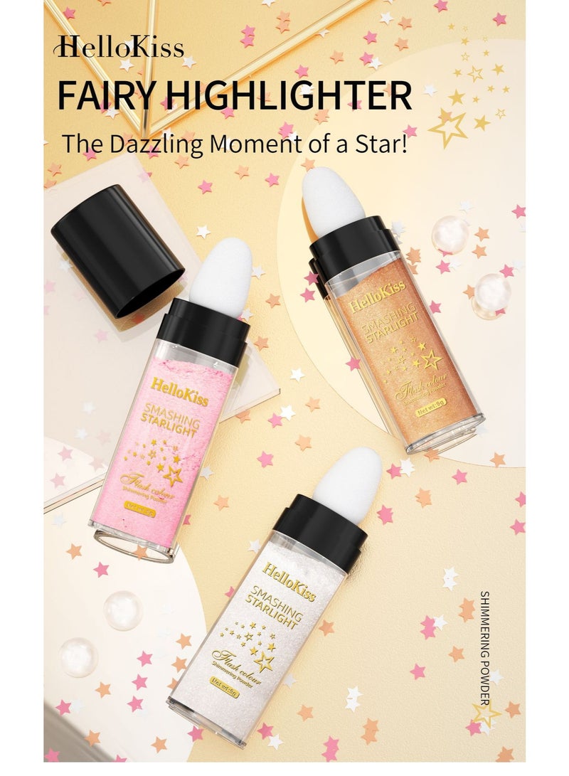 HelloKiss 3PCS Polvo De Hadas Maquillaje, Highlighter Powder Stick Makeup,Body Shine High Gloss Blush Contour Powder Makeup,Sparkle Patting Powder For Hair Face Eyes Body - Image 4