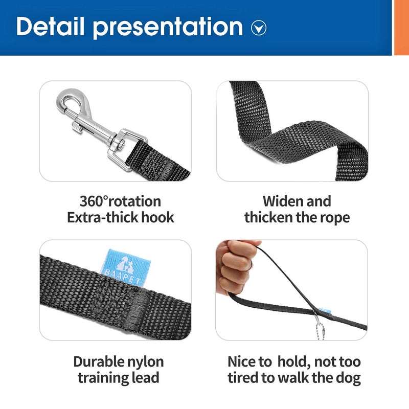 BAAPET 15/20/30/50/100 ft Long Dog Training Leash with Clickers for Small, Medium and Large Dogs or Cats (15 Feet, Black) - Image 3