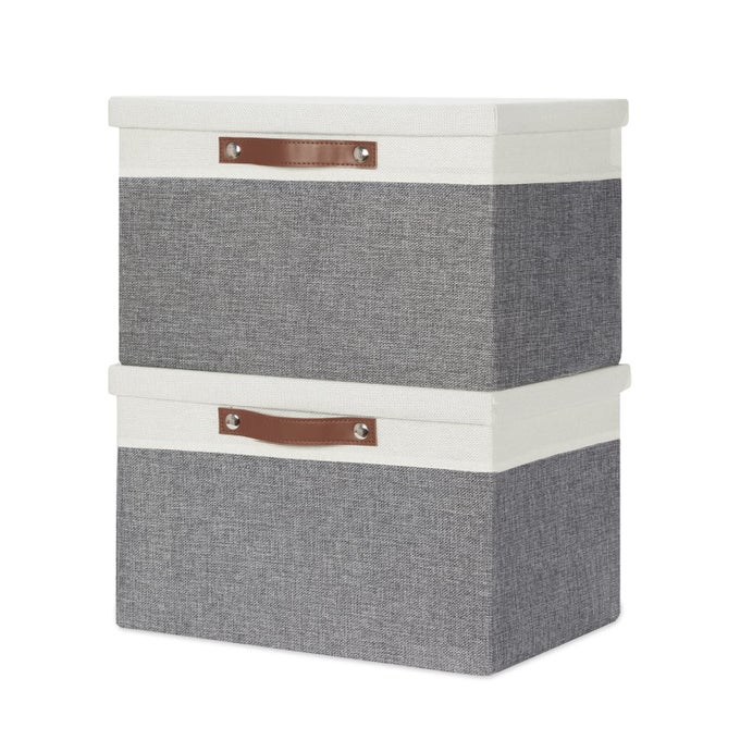 COLLAPSIBLE STORAGE BINS STORAGE BOXES WITH LID 2 PACK STORAGE BASKETS WITH LID DECORATIVE STORAGE CLOTHES ORGANIZER BINS WITH HANDLES WHITEGRAY 15X11X95INCH