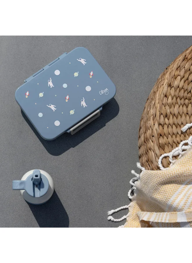 سترون Tritan Lunch Box With 4 Compartments For Kids Includes 1 Sauce Container, Leak Proof And Bpa Free Lunch Box For Kids - Spaceship - Dusty Blue