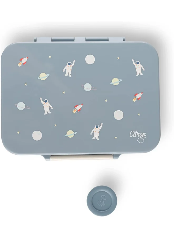 سترون Tritan Lunch Box With 4 Compartments For Kids Includes 1 Sauce Container, Leak Proof And Bpa Free Lunch Box For Kids - Spaceship - Dusty Blue
