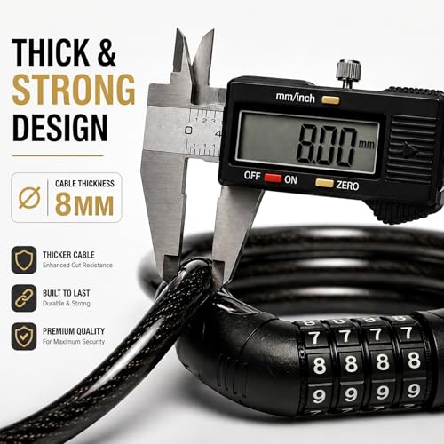 SARTE Multi Use Lock for Bike, Cycle, Helmet, Luggage with 4 Digit Resettable Bike Cable Lock, Heavy Duty Anti-Theft Protection (L 3.11 feet xThickness 8 mm) - Image 3