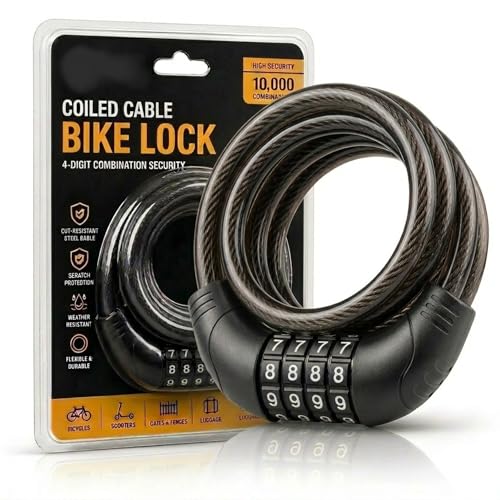 SARTE Multi Use Lock for Bike, Cycle, Helmet, Luggage with 4 Digit Resettable Bike Cable Lock, Heavy Duty Anti-Theft Protection (L 3.11 feet xThickness 8 mm) - Image 1