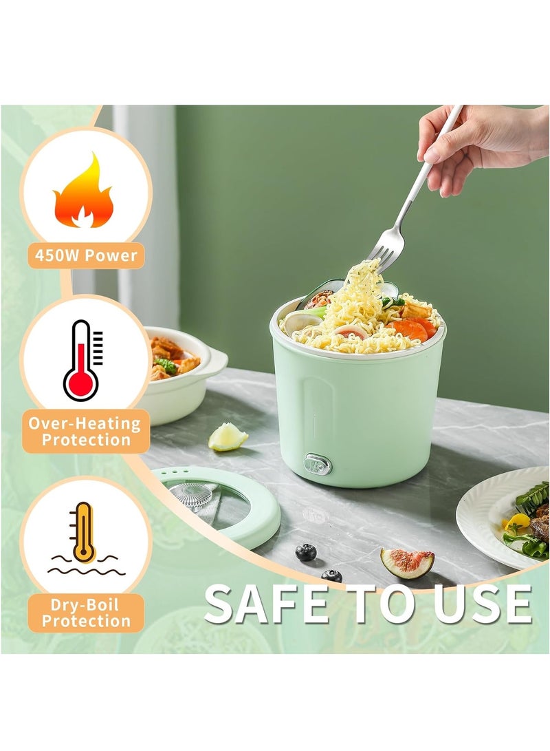 1L Mini Ramen Cooker, 450W Rapid Noodles Cooker, Multifunctional Electric Pot for Cooking Pasta, Egg, Soup, Portable Pot with Over-Heating Protection for Dorm, Office, Travel (Green)  - Image 5