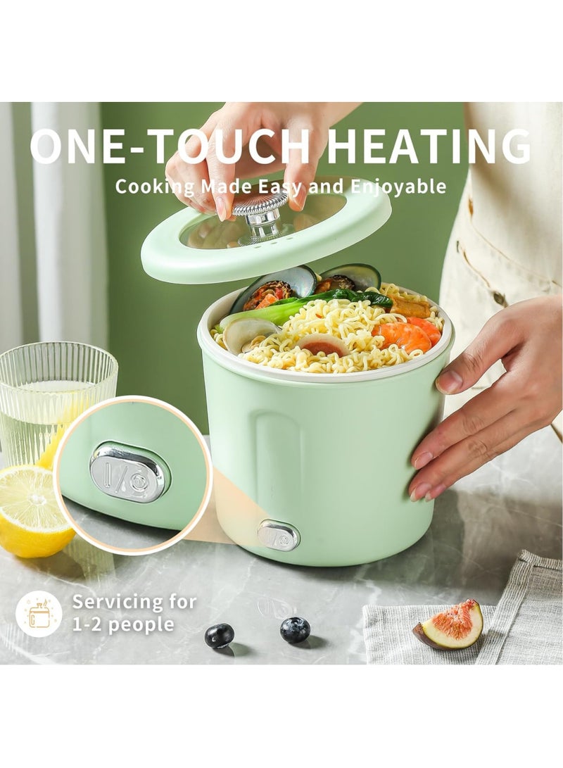 1L Mini Ramen Cooker, 450W Rapid Noodles Cooker, Multifunctional Electric Pot for Cooking Pasta, Egg, Soup, Portable Pot with Over-Heating Protection for Dorm, Office, Travel (Green)  - Image 2