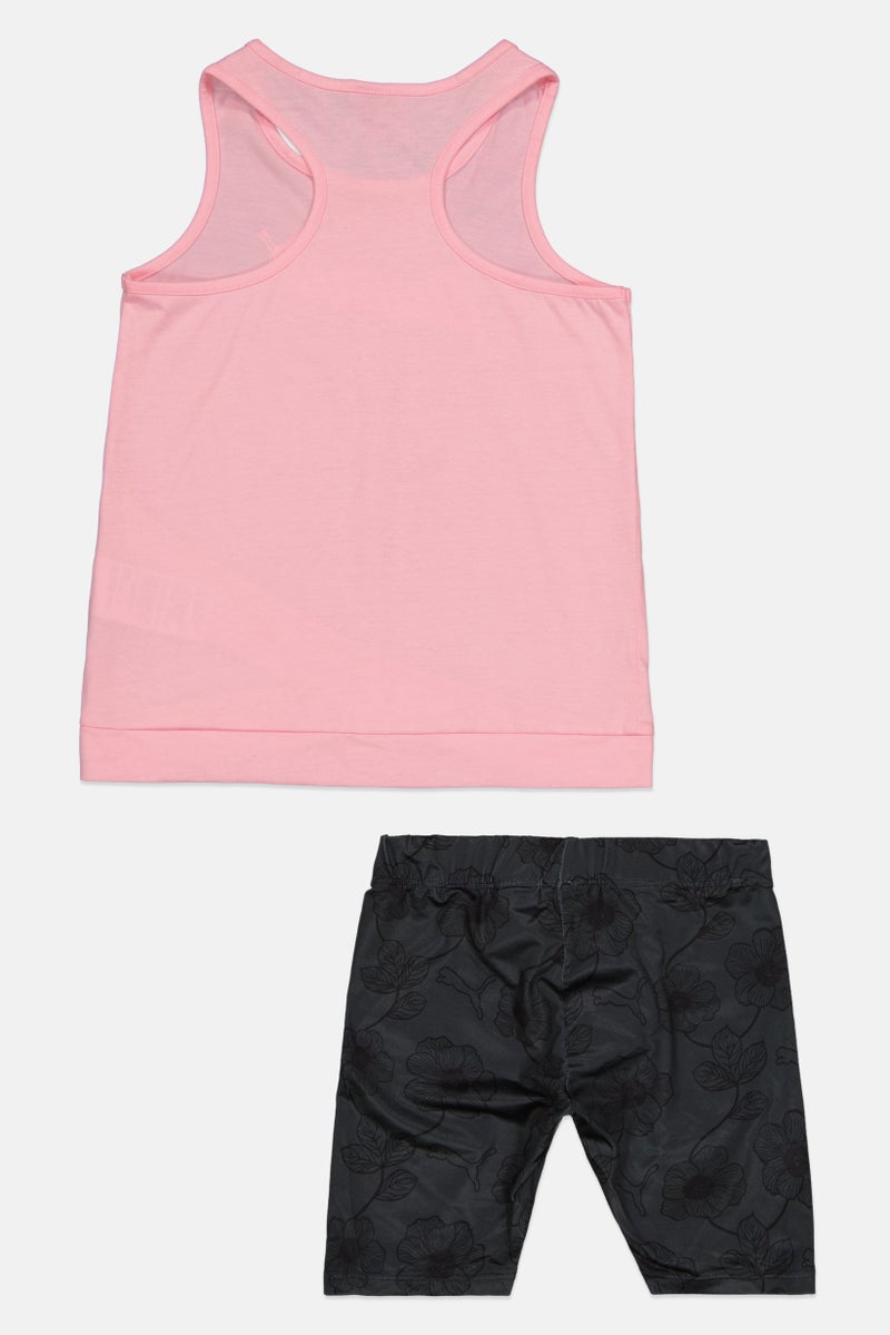 PUMA Kids Girl 2 Pieces Sportwear Fit Top And Short Set, Pink/Dark Grey - Image 2