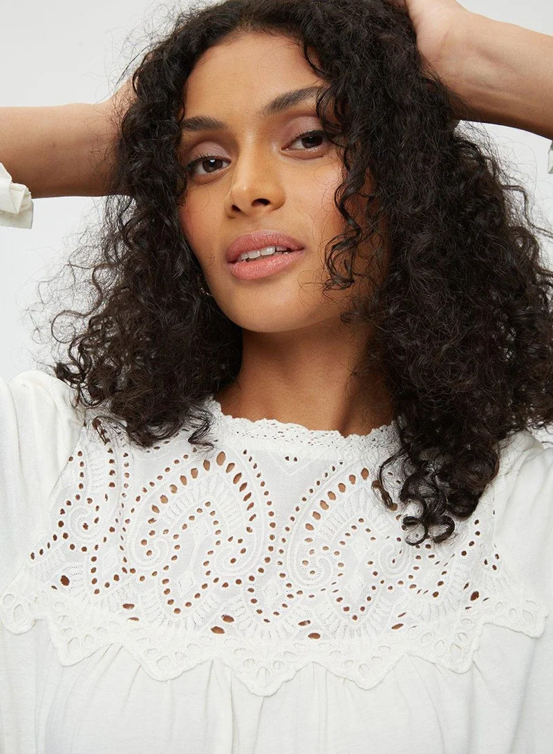 DOROTHY PERKINS Cuff Detail Broidered Yoke Top