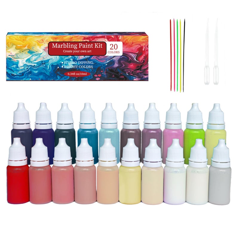 JAJADO 27 Pcs Water Marbling Paint Kit Water Paint Marbling Ink Turkish Marble Pattern Acrylic Pouring Floating Paint Art Crafts Gifts for Christmas Halloween Birthday - Image 3
